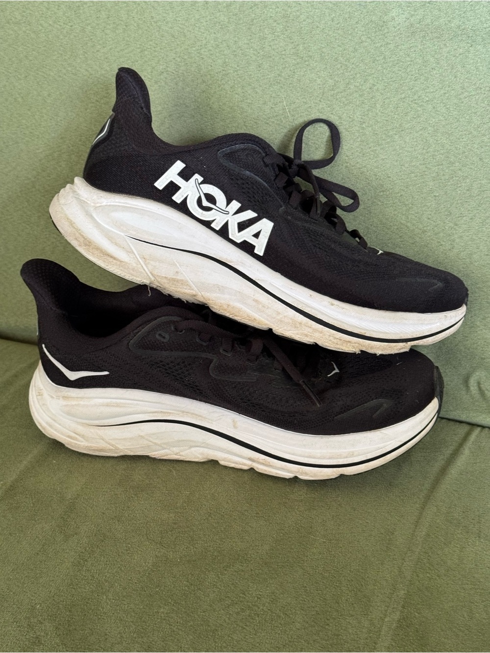 Hoka Black and White Performance Running Sneakers